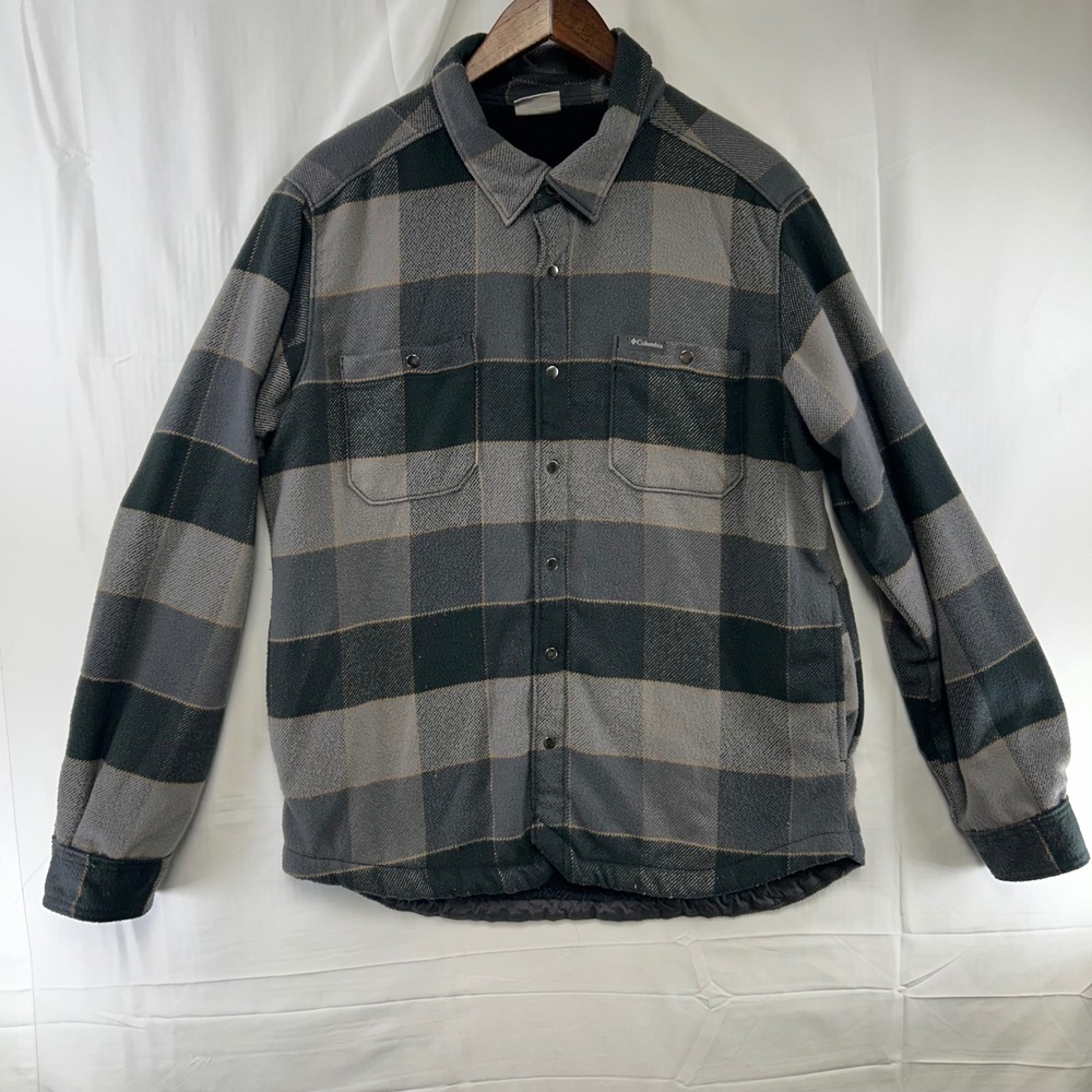 Columbia Shirt Jacket Mens M Grey Plaid Sherpa Lined Fleece XM8836